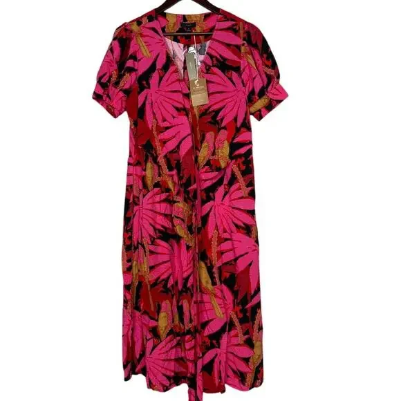 NWT J. Crew Tropical Palm Print Faux Tie Wrap Midi Dress V Neck Zip Up 6 Pink - Picture 14 of 16